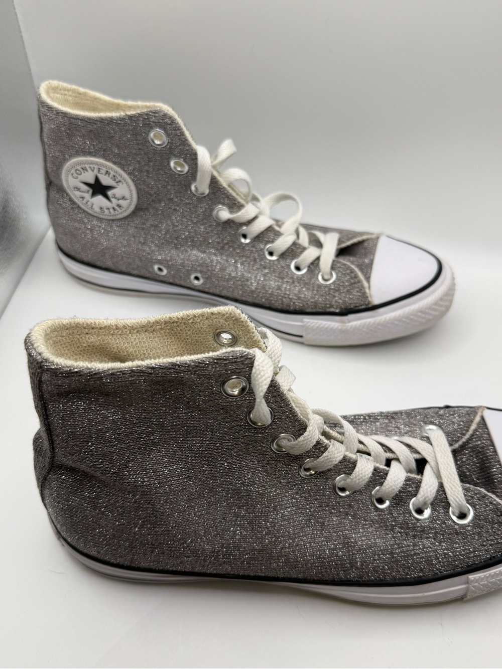 Converse High Top Sneakers in Metallic Gray and White - Picture 4 of 10
